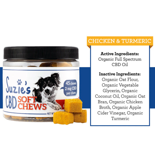 Suzie's CBD Soft Chews Dog Treats Chicken & Turmeric, 7.5 oz