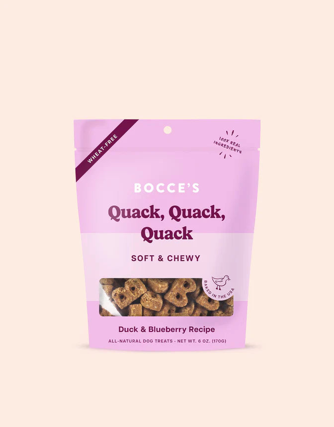 Bocce's Bakery Quack, Quack, Quack Duck & Blueberry Recipe Soft & Chewy Dog Treats 6 oz