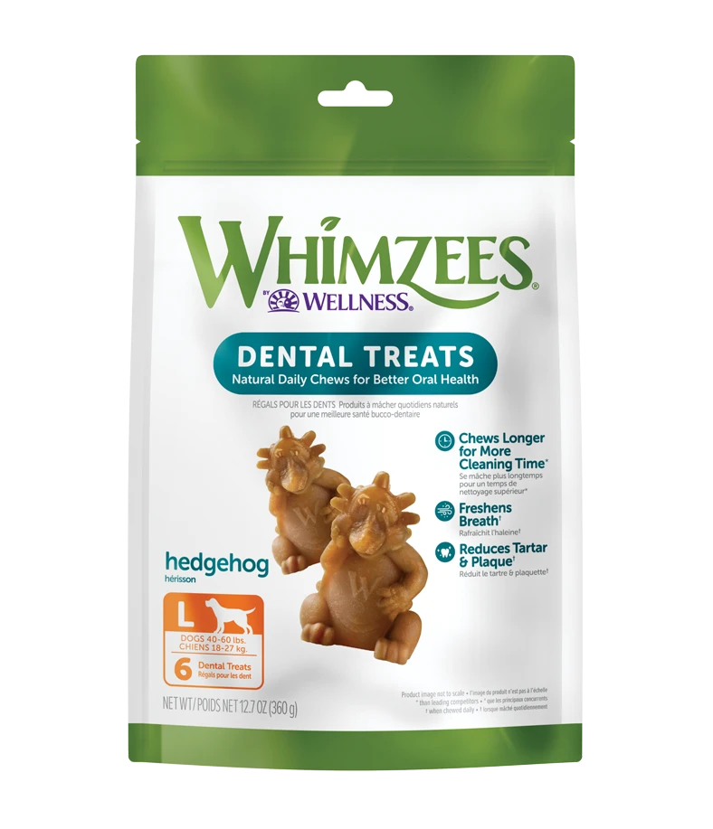 WHIMZEES by Wellness Hedgehog Dental Chews Natural Grain-Free Dental Dog Treats, Large, 6 count