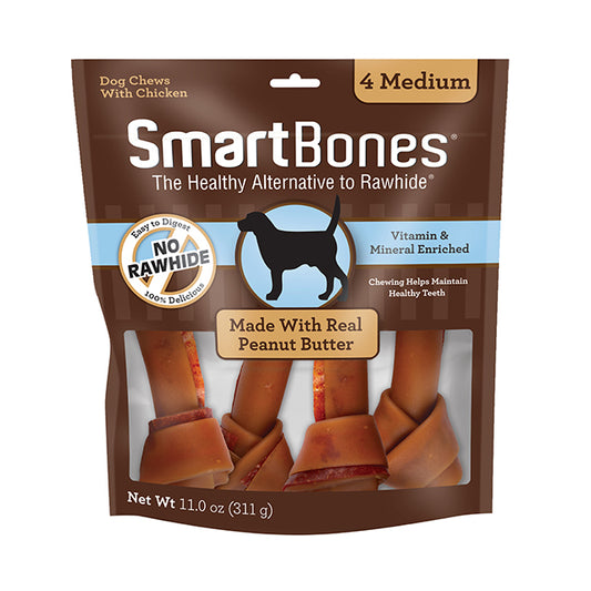 SmartBones Peanut Butter Classic Bone Chews - Medium