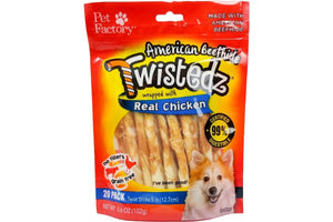 Pet Factory TWISTEDZ American Beefhide Twist Sticks w/Chicken Meat Wrap 20pk 5″