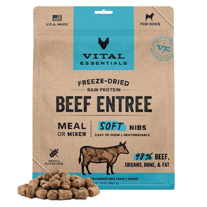 Vital Essentials Freeze Dried Raw Protein Beef Soft Nibs Dog Food 14 oz.
