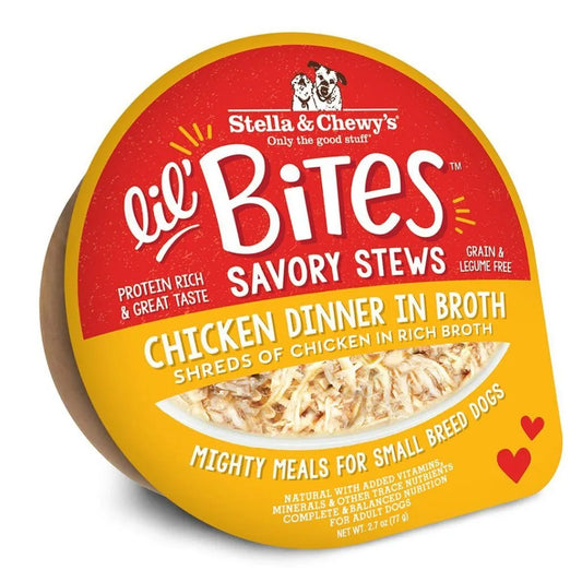 Stella & Chewy's Lil Bites Savory Stews Grain-Free Chicken Dinner in Broth Shredded Small Breed Dog Food 2.7 oz