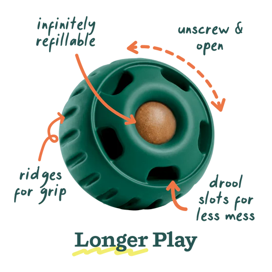 Woof Pupsicle Refillable Dog Treat Dispenser Toy Forest Green