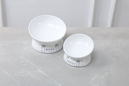 Meow Elevated Ceramic Cat Dish - Ideal For Food Or Water: White / Standard