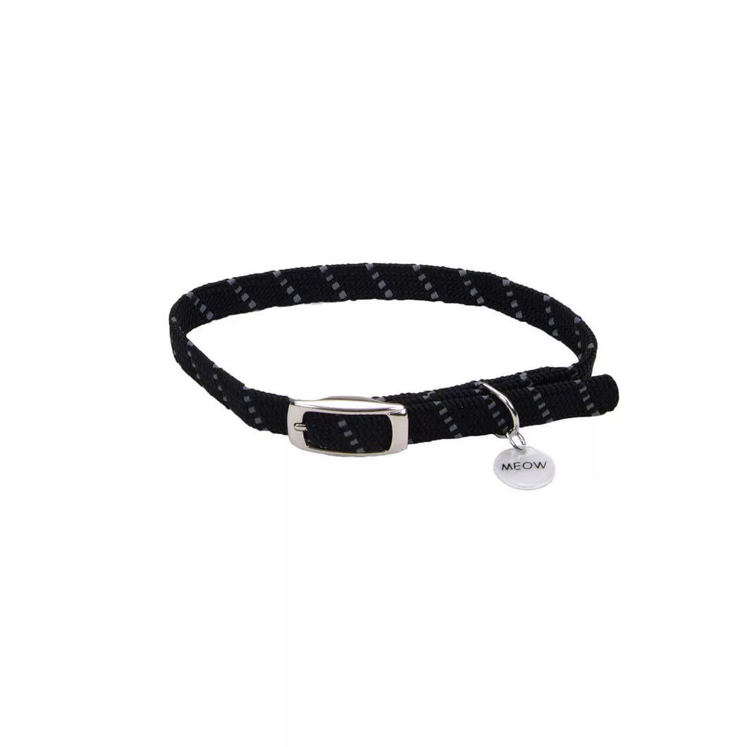 ElastaCat Reflective Safety Stretch Collar with Reflective Charm, Black