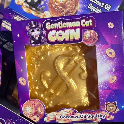 Gentleman Cat Gold Coin Squeeze Toy – Coconut Oil Filled