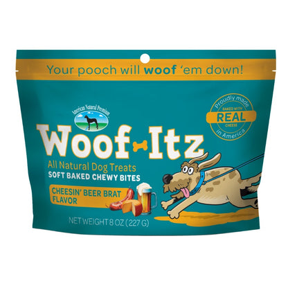 American Natural Premium Woof-Itz Cheesin' Beer Brat Dog Treats 8 oz