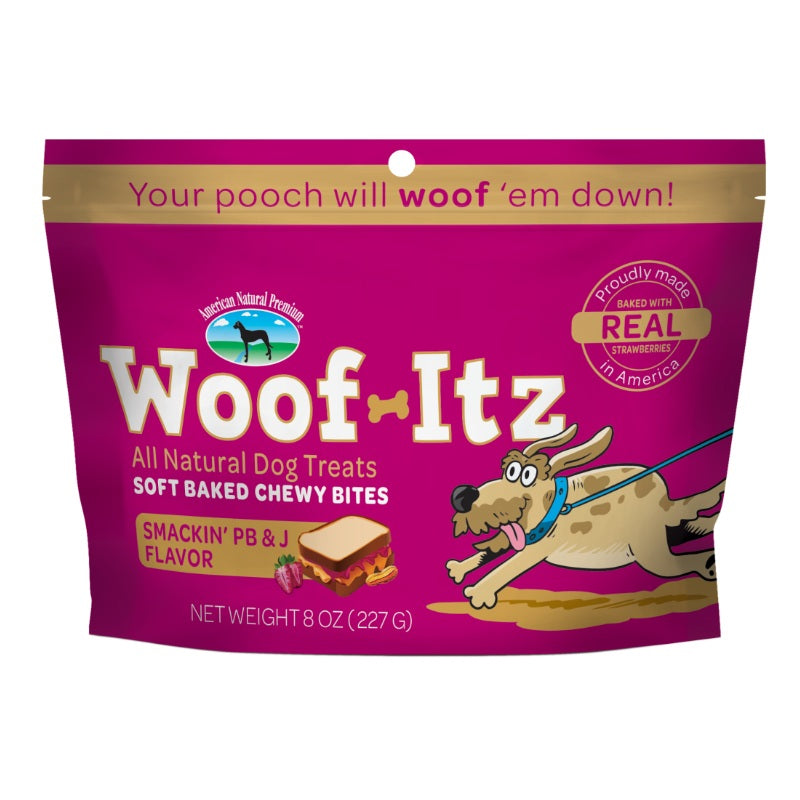American Natural Premium Woof-Itz Smackin' PD & J Dog Treats 8 oz