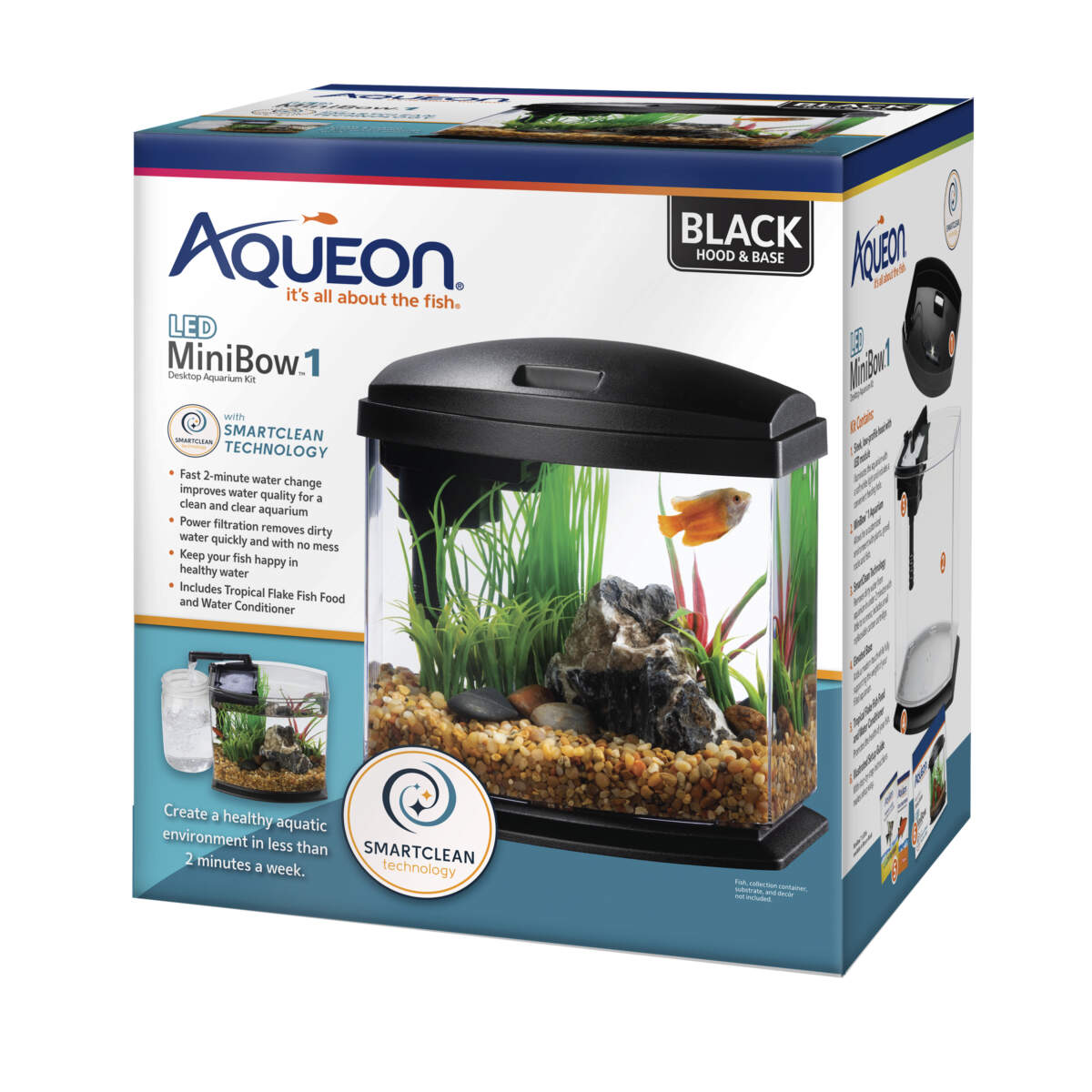 Aqueon SmartClean 1 Gallon LED MiniBow Kit Black