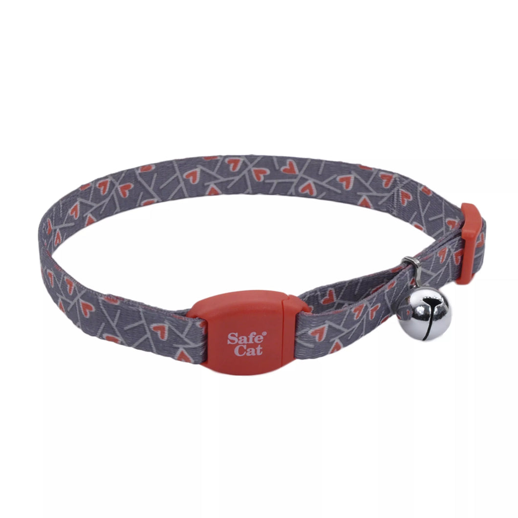 Safe Cat Adjustable Breakaway Cat Collar with Magnetic Buckle, Salmon Heart Charcoal