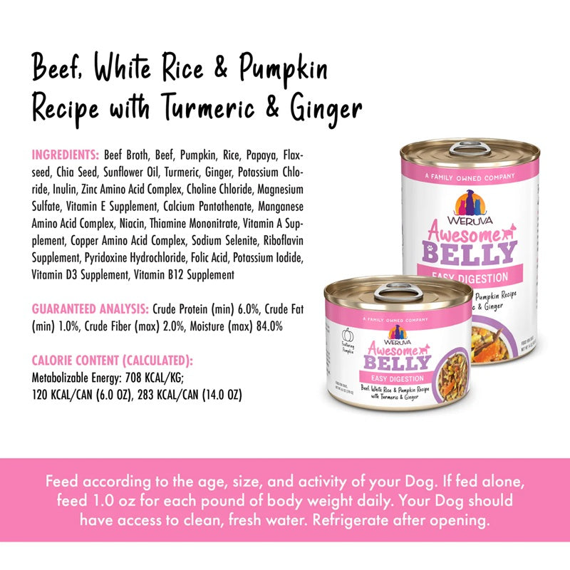 Weruva Awesome Belly Beef, White Rice & Pumpkin Recipe with Papaya, Turmeric & Ginger Canned Dog Food