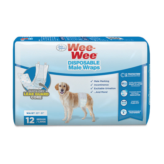 Four Paws Wee-Wee Disposable Male Wraps, Medium/Large 12 Count