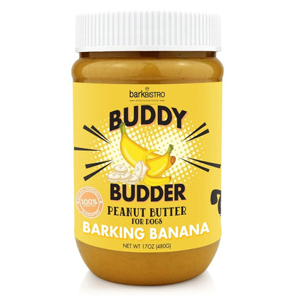 Bark Bistro Buddy Budder Barkin' Banana - 100% Natural Dog Peanut Butter, Made in USA 17oz
