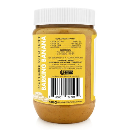 Bark Bistro Buddy Budder Barkin' Banana - 100% Natural Dog Peanut Butter, Made in USA 17oz