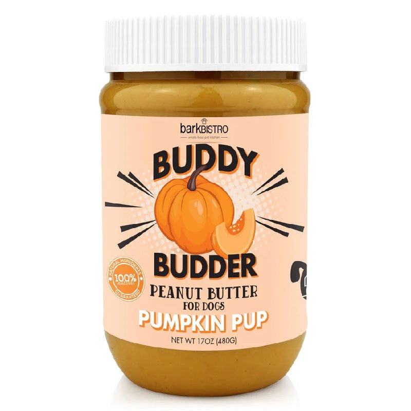 Bark Bistro Buddy Budder Pumpkin Pup - 100% Natural Dog Peanut Butter, Made in USA 17oz