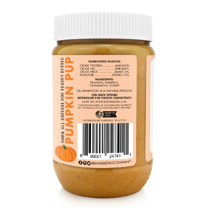 Bark Bistro Buddy Budder Pumpkin Pup - 100% Natural Dog Peanut Butter, Made in USA 17oz