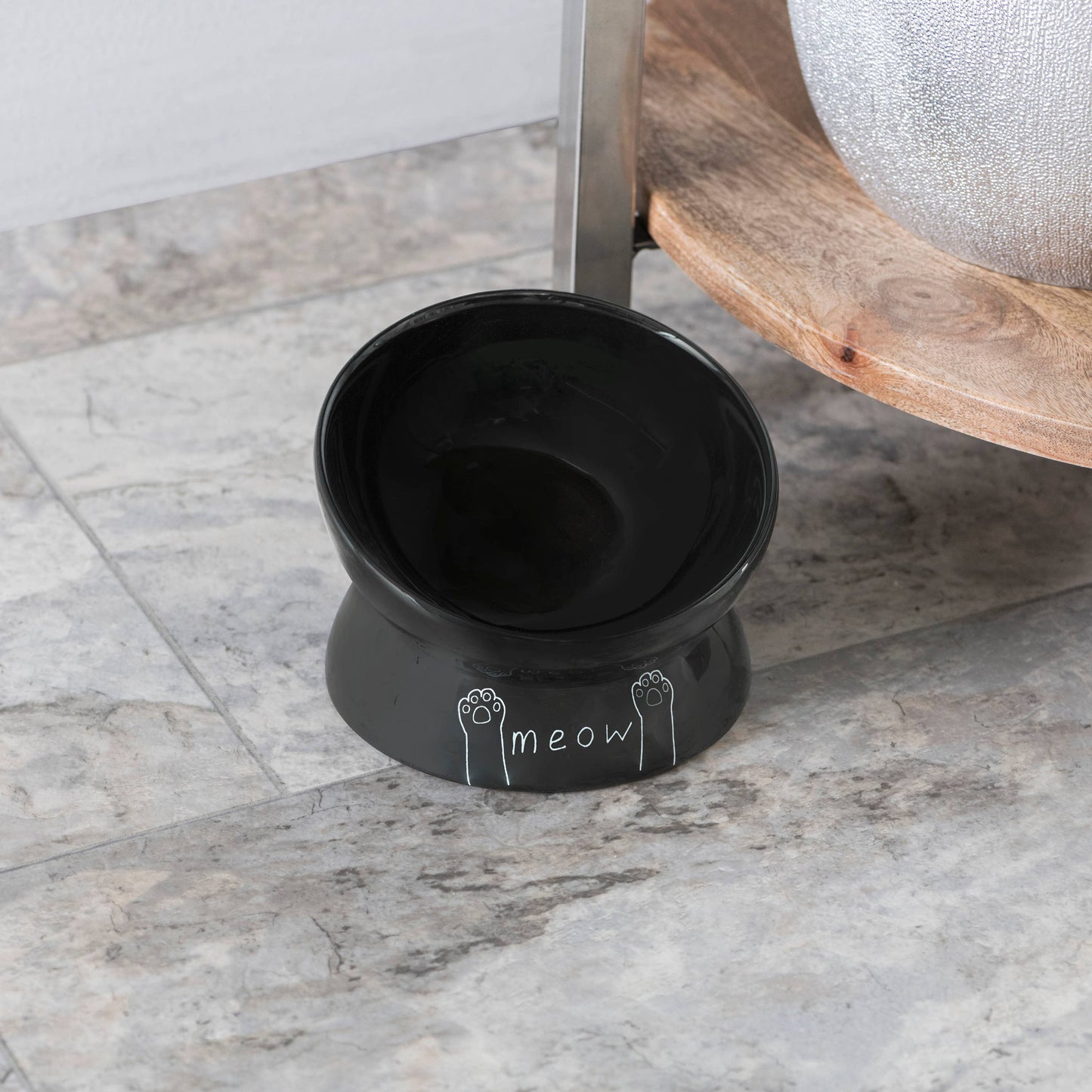 Meow Elevated Ceramic Cat Dish - Ideal For Food Or Water: Black / Standard