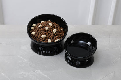 Meow Elevated Ceramic Cat Dish - Ideal For Food Or Water: Black / Standard