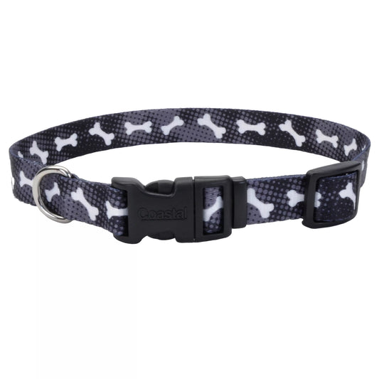 Coastal Styles Adjustable Dog Collar Black Bones