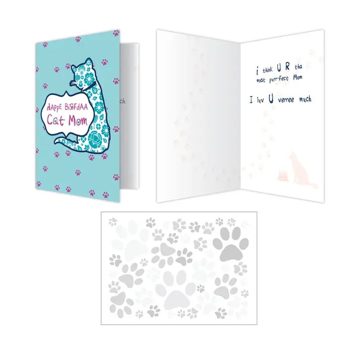 Dog Speak Birthday Card - Happe Birfdaa Cat Mom