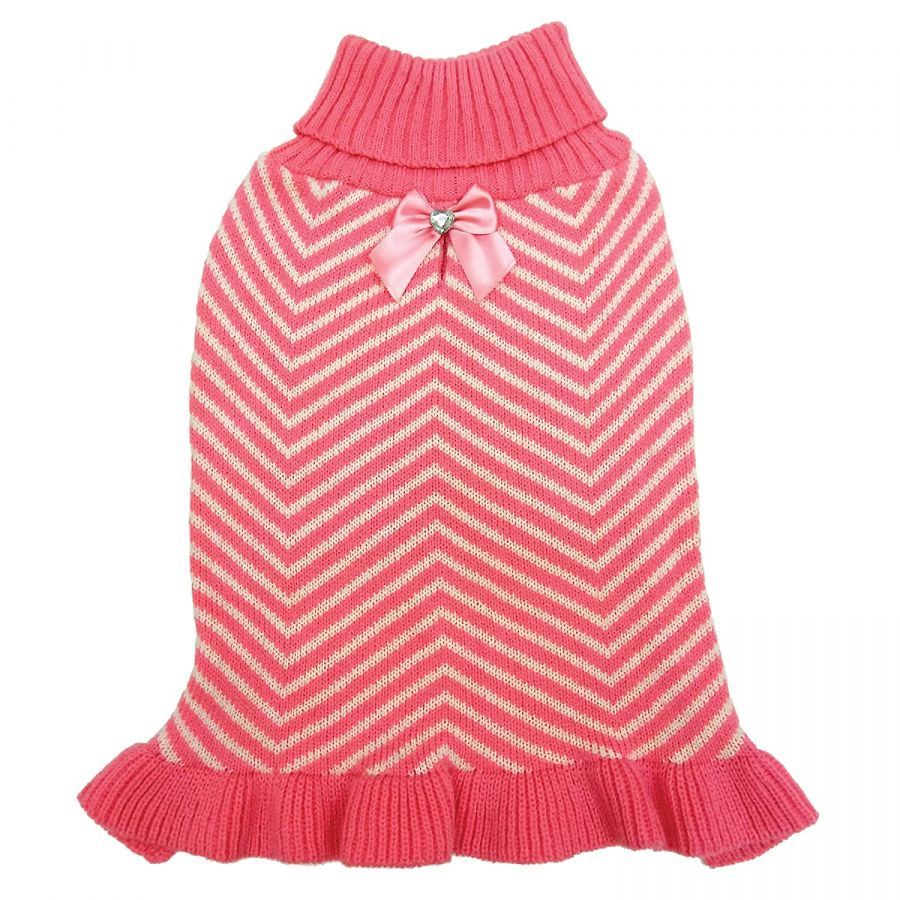 Fashion Pet Stripes & Ruffles Pink Sweater