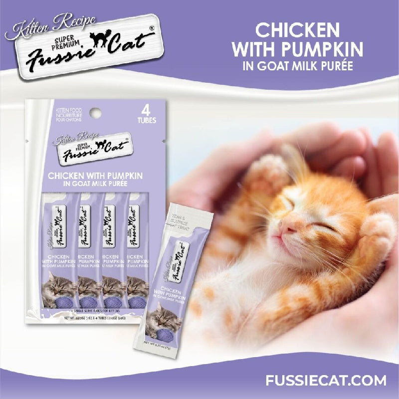 Fussie Cat Tuna with Pumpkin in Goat Milk Puree Lickable Cat Treats, .25 oz x 4 tubes