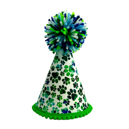 Pup Party Hats Green Blue Paws Party Hat: M