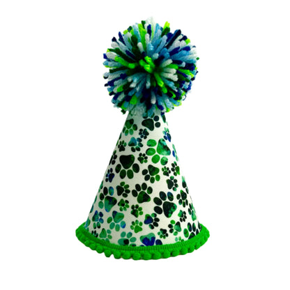 Pup Party Hats Green Blue Paws Party Hat: L