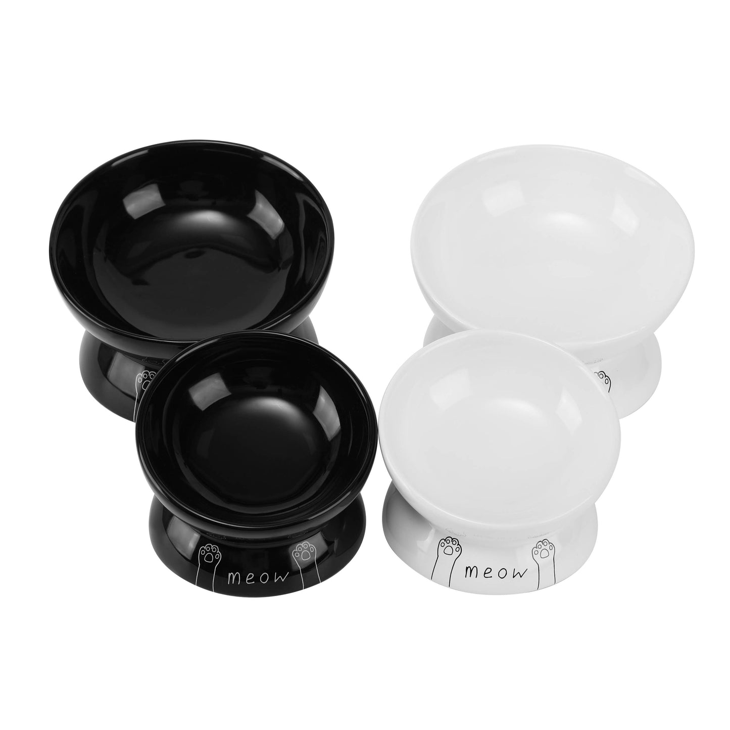Meow Elevated Ceramic Cat Dish - Ideal For Food Or Water: Black / Standard