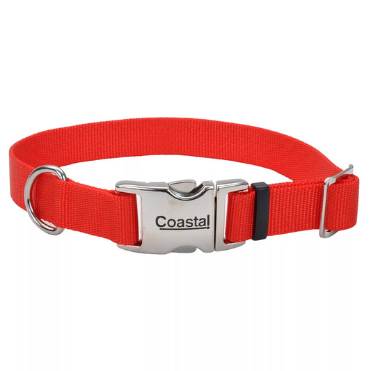 Coastal Adjustable Dog Collar with Metal Buckle Red