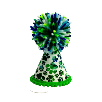 Pup Party Hats Green Blue Paws Party Hat: S
