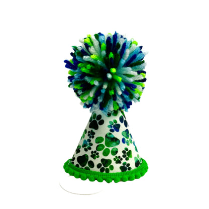 Pup Party Hats Green Blue Paws Party Hat: M