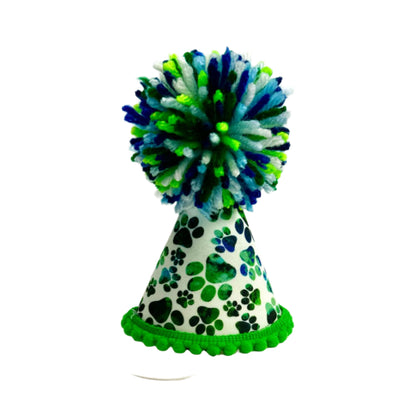 Pup Party Hats Green Blue Paws Party Hat: L