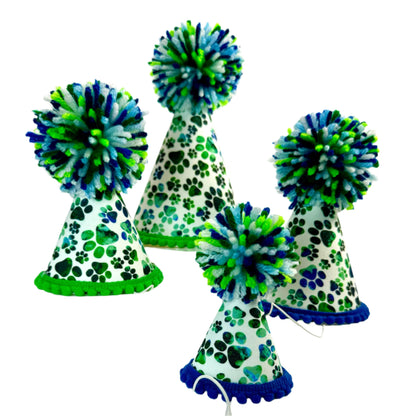 Pup Party Hats Green Blue Paws Party Hat: S
