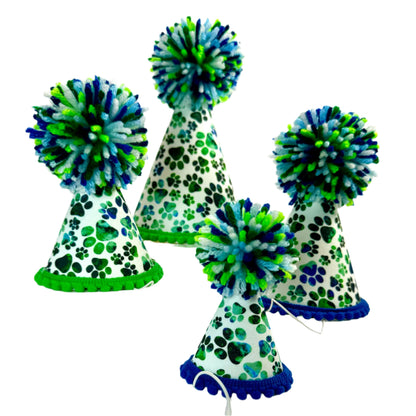 Pup Party Hats Green Blue Paws Party Hat: M