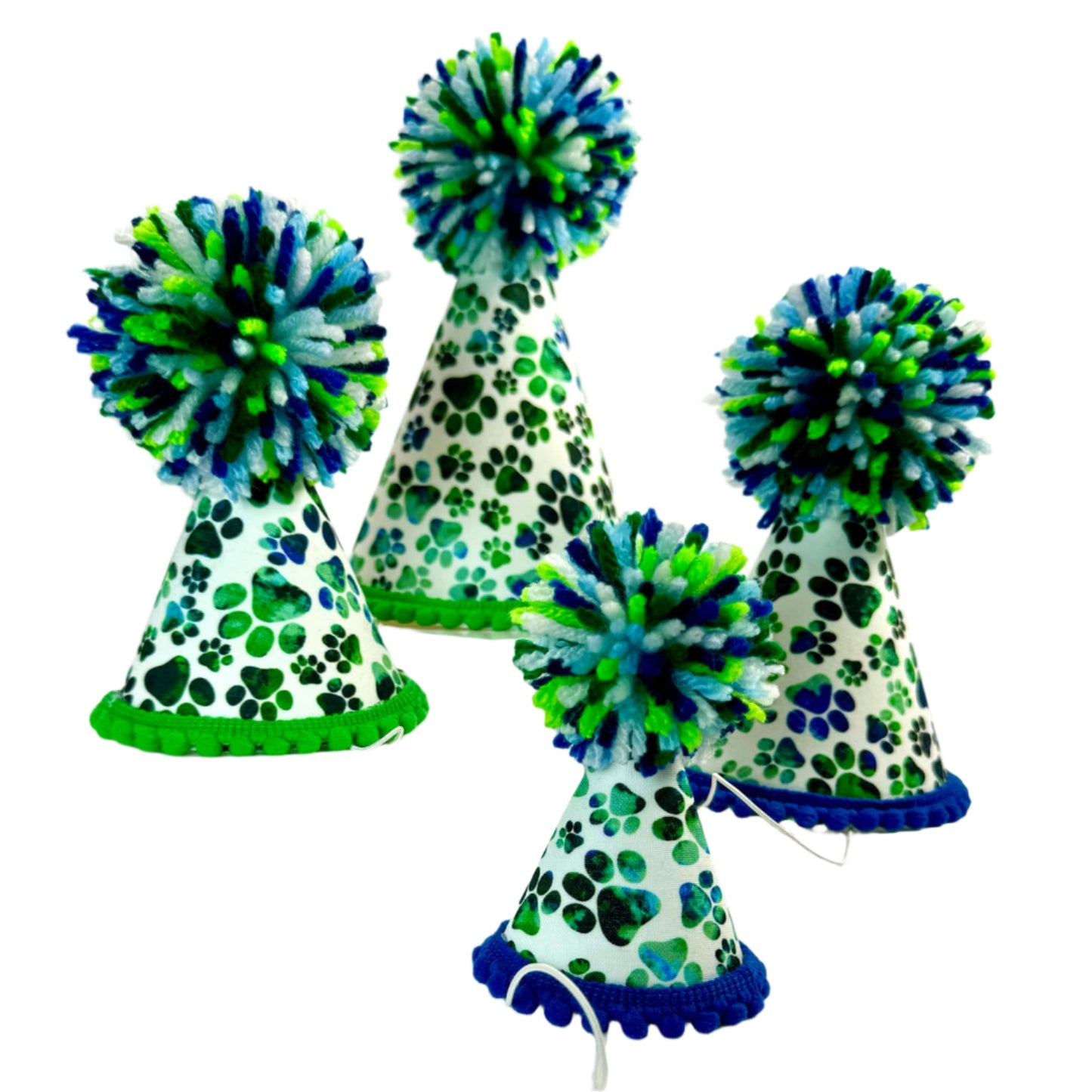 Pup Party Hats Green Blue Paws Party Hat: L