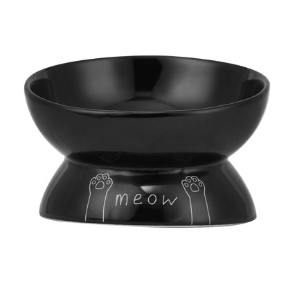 Meow Elevated Ceramic Cat Dish - Ideal For Food Or Water: Black / Standard