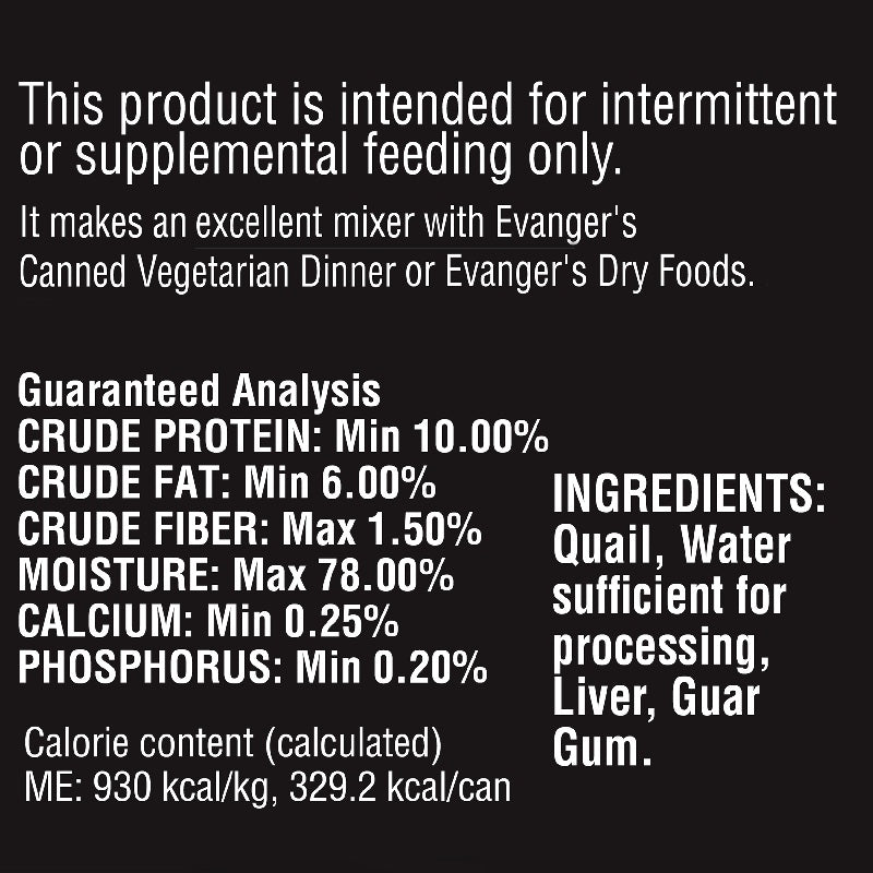 Evanger's Complements Quail Canned Dog & Cat Food 6 oz.