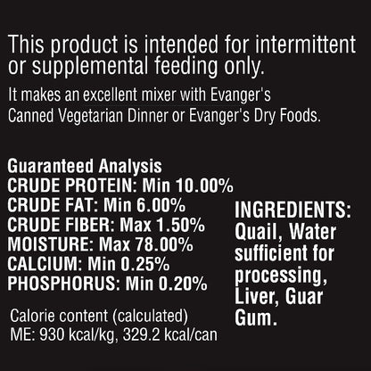 Evanger's Complements Quail Canned Dog & Cat Food 6 oz.