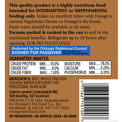 Evanger's Heritage Classic Beef With Chicken 12.5 oz. Can