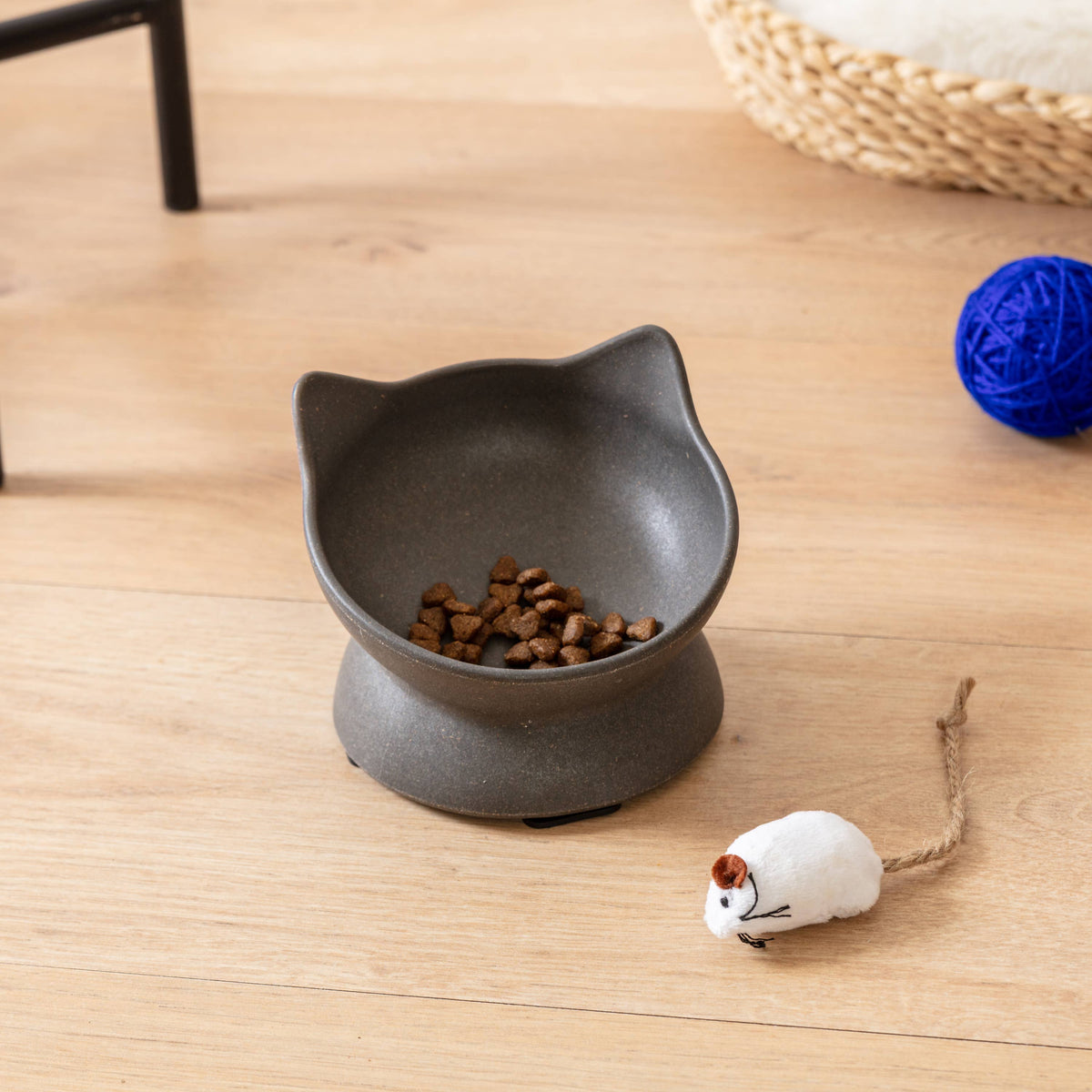 Archie Bamboo Tilt Cat Bowl: Stone Grey