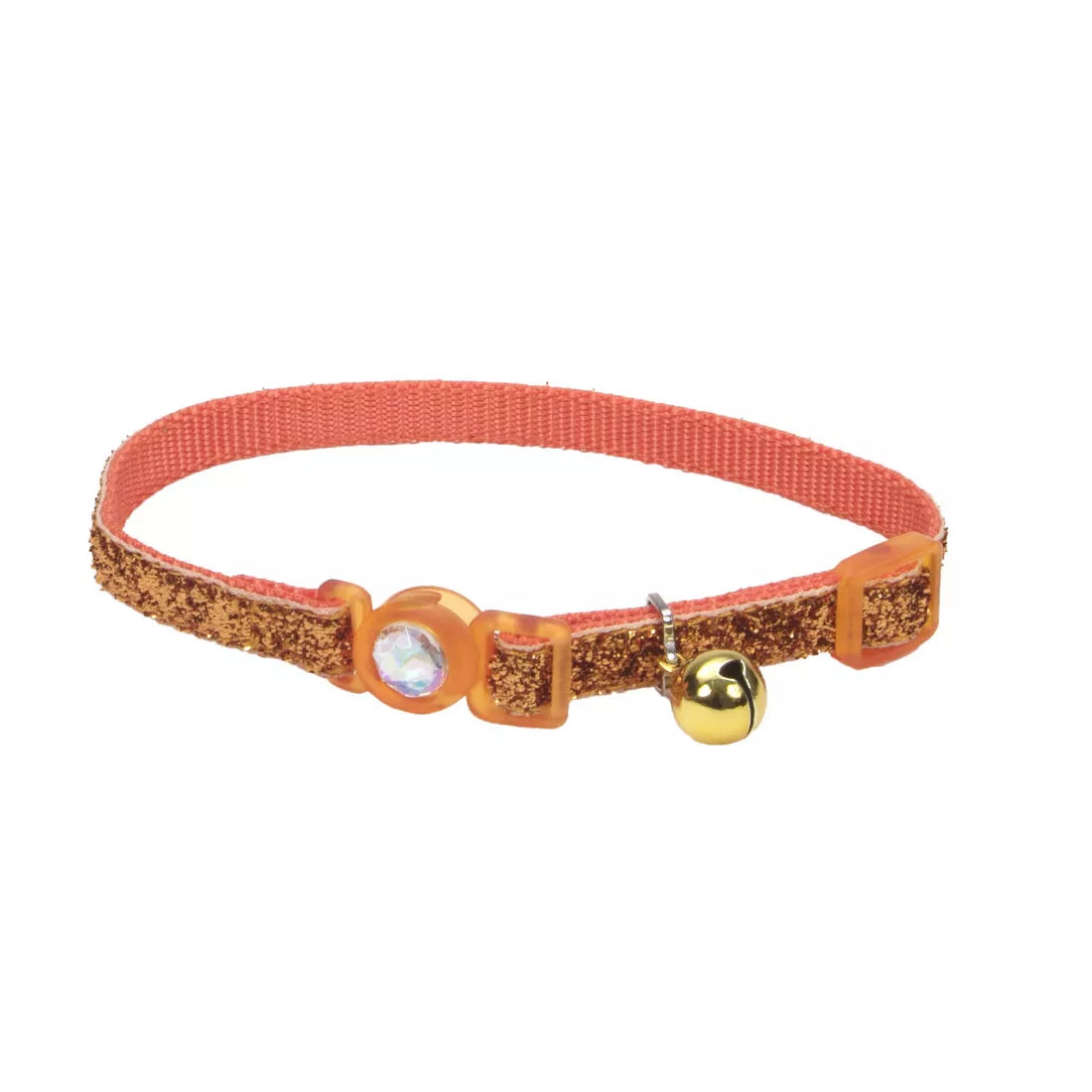 Safe Cat Jeweled Buckle Adjustable Breakaway Cat Collar with Glitter Overlay, Sunset Orange