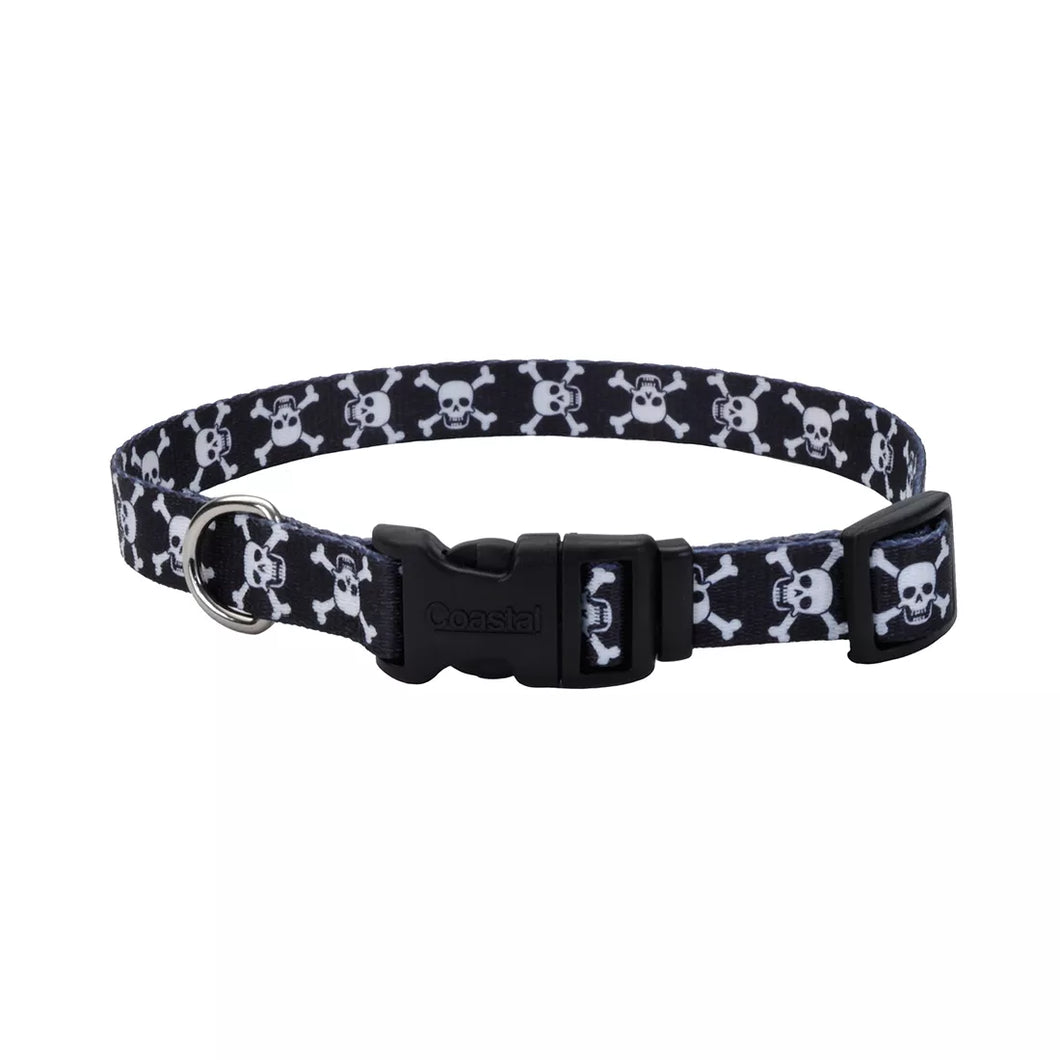 Coastal Styles Adjustable Dog Collar, Black Skulls