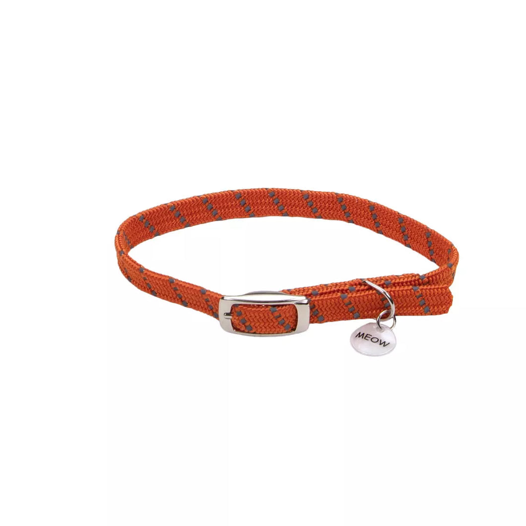 ElastaCat Reflective Safety Stretch Collar with Reflective Charm, Orange
