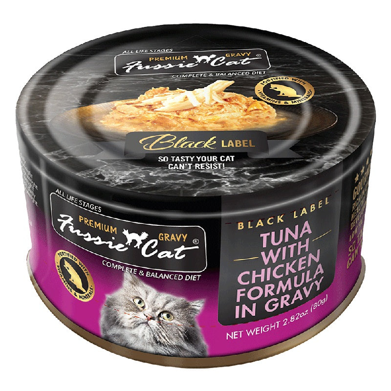 Fussie Cat Black Label Tuna with Chicken Formula in Gravy Wet Cat Food, 2.82oz