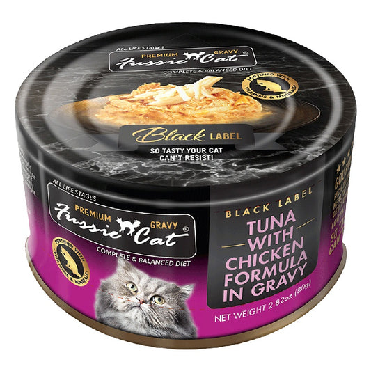 Fussie Cat Black Label Tuna with Chicken Formula in Gravy Wet Cat Food, 2.82oz