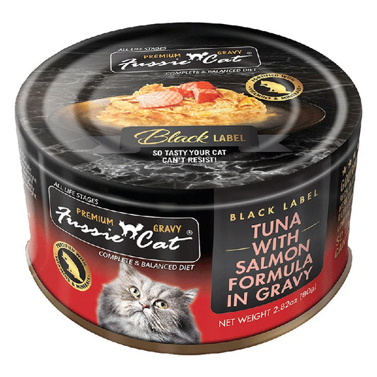 Fussie Cat Black Label Tuna with Salmon Formula in Gravy Wet Cat Food, 2.82oz