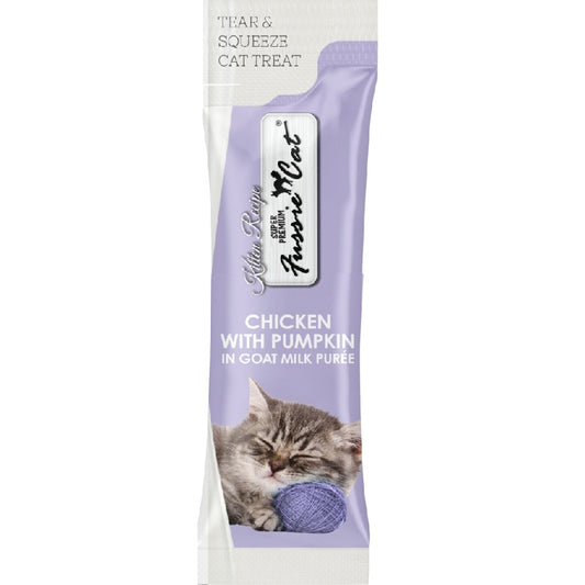 Fussie Cat Chicken with Pumpkin in Goat Milk Puree Lickable Kitten Cat Treats, .25 oz x 4 tubes