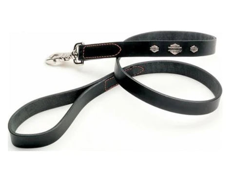 Harley-Davidson 1" Bar & Shield Leather Leash 4 ft. Black w/ Orange Thread